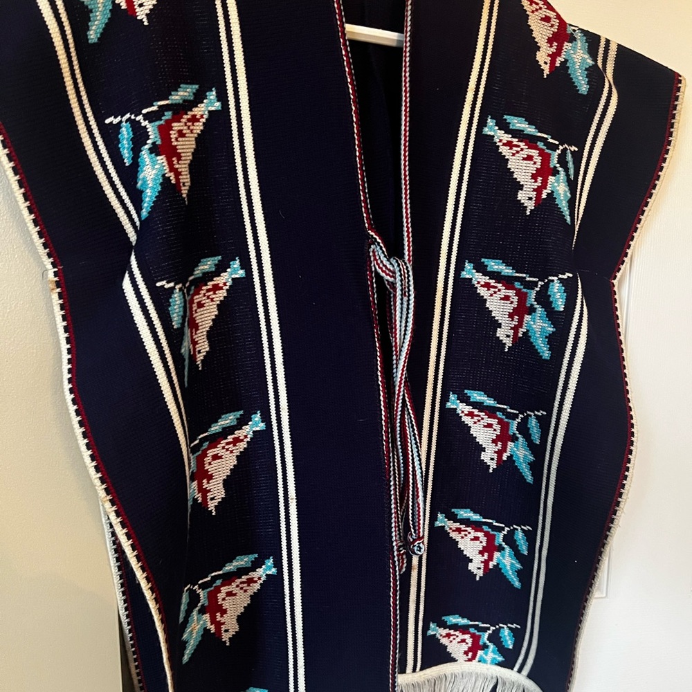 Navy and Multicolor Patterned Poncho